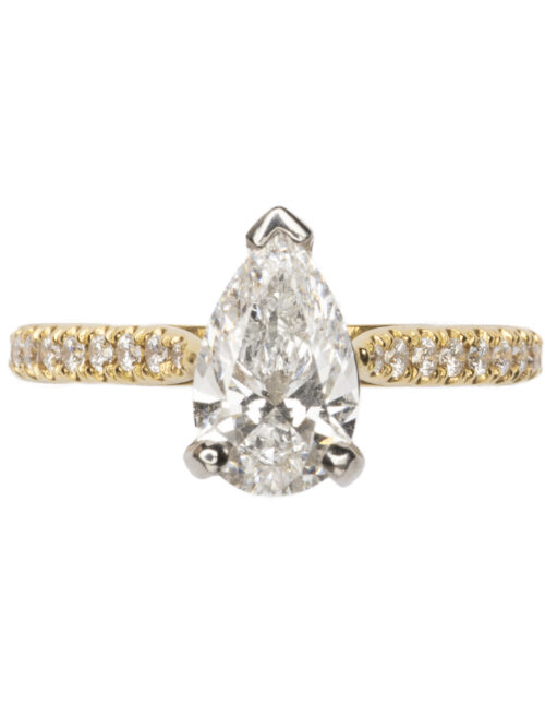 Trotters 18ct Yellow Gold / Platinum Pear Shape Lab Grown  Diamond Ring With Diamond Set Shoulders 0.18ct
