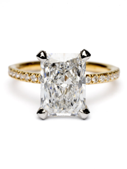 Trotters 18ct Yellow Gold / Platinum Lab Grown Radiant Cut 3ct Diamond Set Shoulders