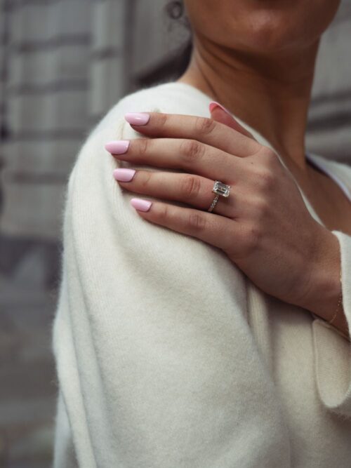 Trotters 18ct Yellow Gold 3.05ct Lab Grown Emerald Cut Diamond Ring With Diamond Set Shoulders