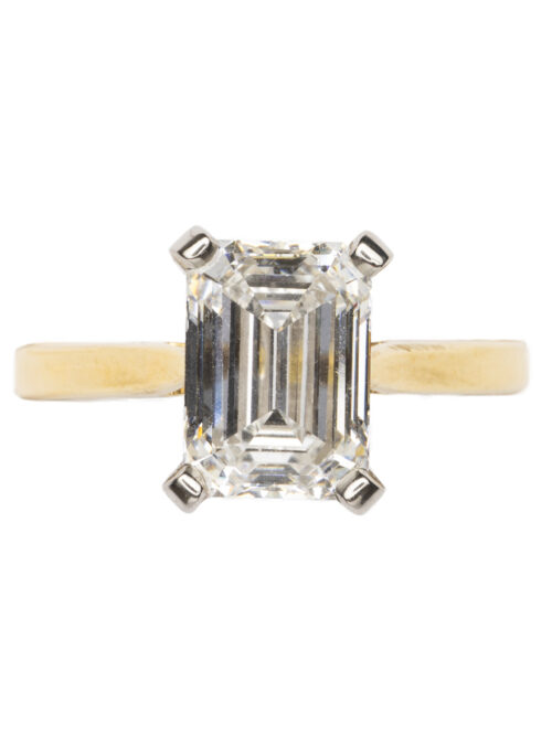 Trotters 18ct Yellow Gold / Platinum Single Stone Lab Grown Emerald Cut Diamond Ring