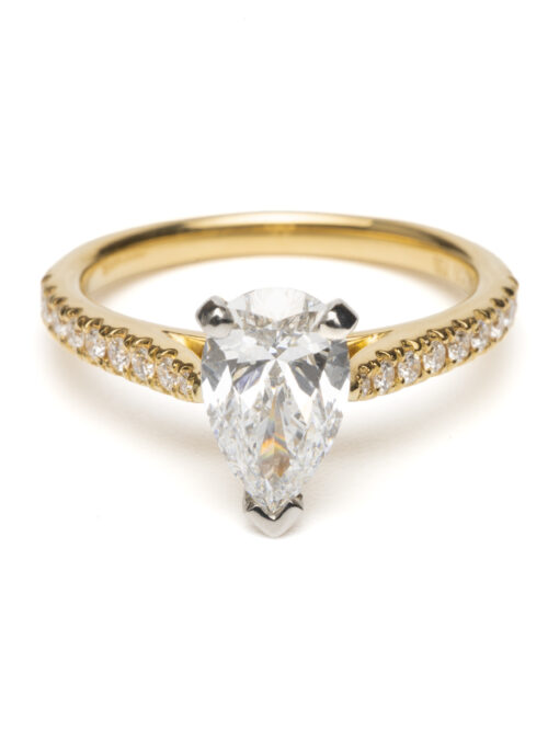 Trotters 18ct Yellow Gold / Platinum Pear Shape Lab Grown  Diamond Ring With Diamond Set Shoulders 0.18ct