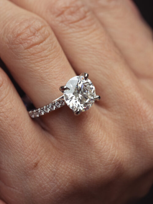 Trotters Platinum 4ct Brilliant Round Lab Grown Diamond Ring With Diamond Set Shoulders