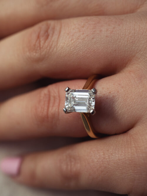 Trotters 18ct Yellow Gold / Platinum Single Stone Lab Grown Emerald Cut Diamond Ring