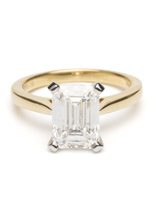 Trotters 18ct Yellow Gold / Platinum Single Stone Lab Grown Emerald Cut Diamond Ring