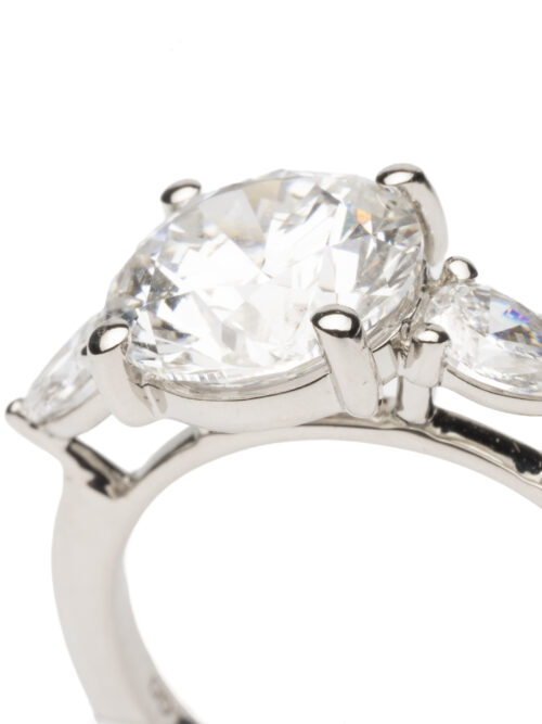 Trotters Platinum 3 Stone Lab Grown Diamond Ring Brilliant Round And Pear Shoulders
