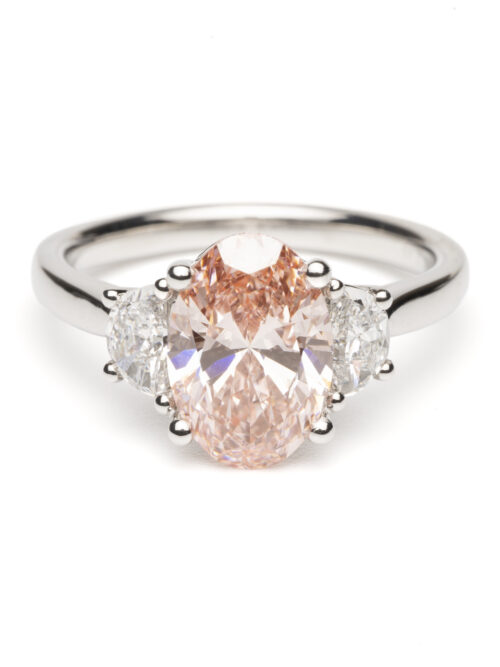 Trotters Platinum 2.06ct Oval Fancy Lab Grown Diamond Ring With Trapezoid Shoulders 0.42ct