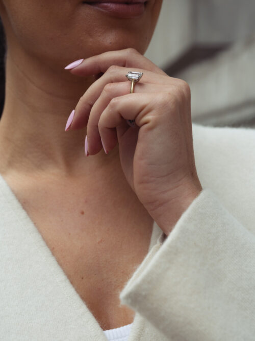 Trotters 18ct Yellow Gold / Platinum Single Stone Lab Grown Emerald Cut Diamond Ring