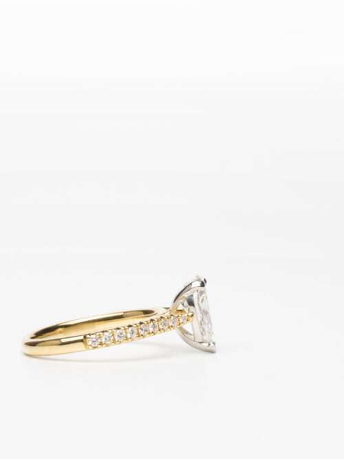 Trotters 18ct Yellow Gold / Platinum Pear Shape Lab Grown  Diamond Ring With Diamond Set Shoulders 0.18ct