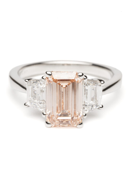 Trotters Platinum 2.05ct Emerald Cut Fancy Lab Grown Diamond Ring With Trapezoid Shoulders 0.86ct