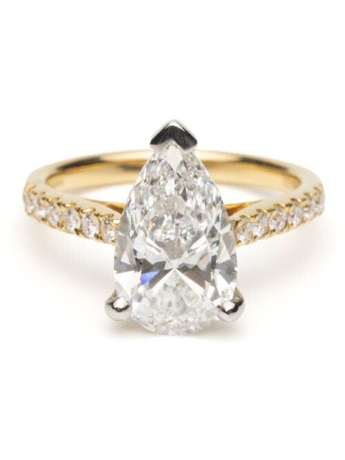 Trotters 18ct Yellow Gold / Platinum Lab Grown Pear Shape Diamond Ring With Diamond Set Shoulders 0.23ct