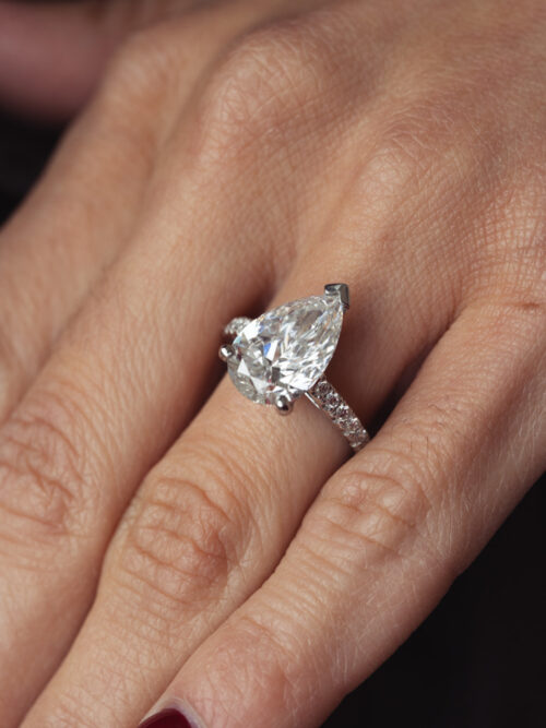 Trotters Platinum 4.02ct Pear Shape Lab Grown Diamond Ring With Diamond Sholuders 0.22ct