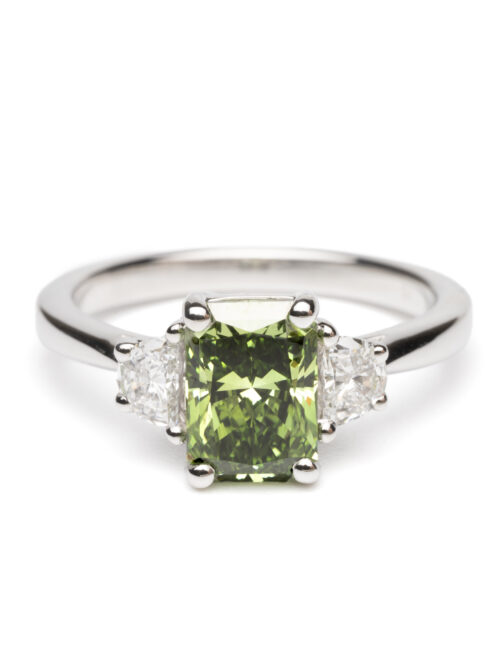 Trotters Platinum 1.56ct Fancy Radiant Cut Lab Grown Diamond Ring With Trapezoid Shoulders 0.30ct