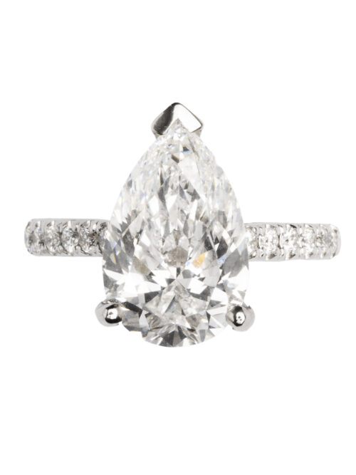 Trotters Platinum 4.02ct Pear Shape Lab Grown Diamond Ring With Diamond Sholuders 0.22ct