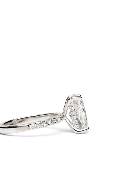Trotters Platinum 3ct Lab Grown Radiant Cut Diamond Ring With Diamond Set Shoulders & Hidden Halo