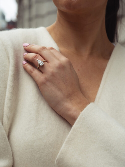 Trotters 18ct Yellow Gold / Platinum Lab Grown Pear Shape Diamond Ring With Diamond Set Shoulders 0.23ct