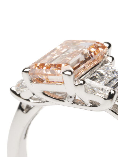 Trotters Platinum 2.05ct Emerald Cut Fancy Lab Grown Diamond Ring With Trapezoid Shoulders 0.86ct