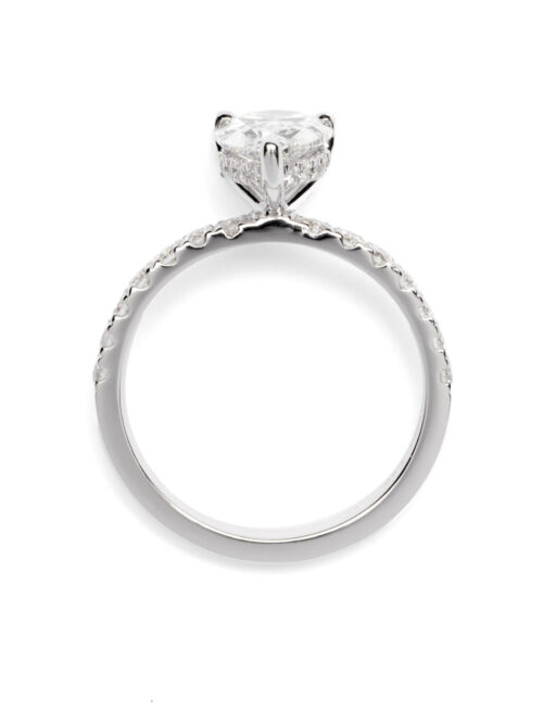 Trotters Platinum Lab Grown 1.5ct Pear Shape Diamond Ring With Diamond Set Shoulders And Hidden Halo