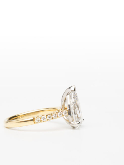 Trotters 18ct Yellow Gold / Platinum Lab Grown Pear Shape Diamond Ring With Diamond Set Shoulders 0.23ct