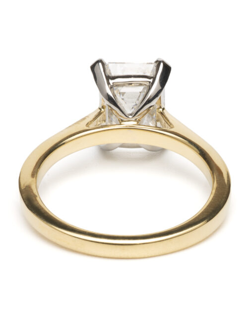 Trotters 18ct Yellow Gold / Platinum Single Stone Lab Grown Emerald Cut Diamond Ring