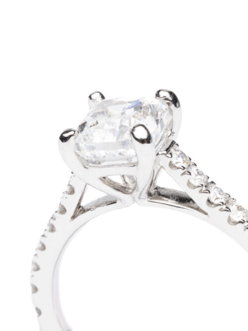 Trotters 18ct White Gold Gia Natural Cushion Cut 1.61ct Diamond Ring With Diamond Set Shoulders