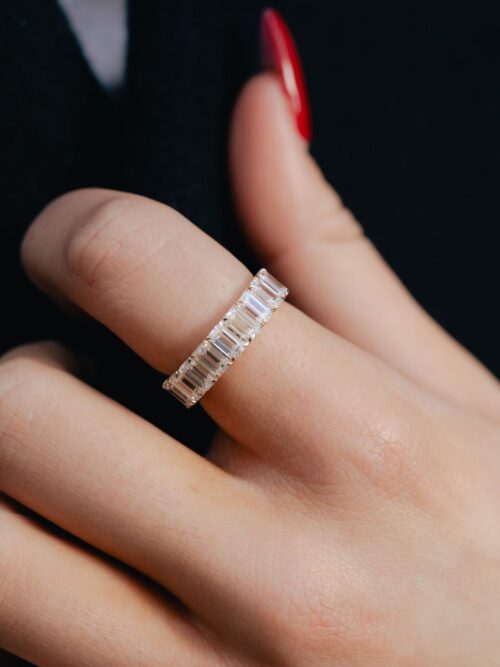 Trotters 9ct Yellow Gold 2.8ct Lab Grown Emerald Cut Diamond Half Eternity Ring