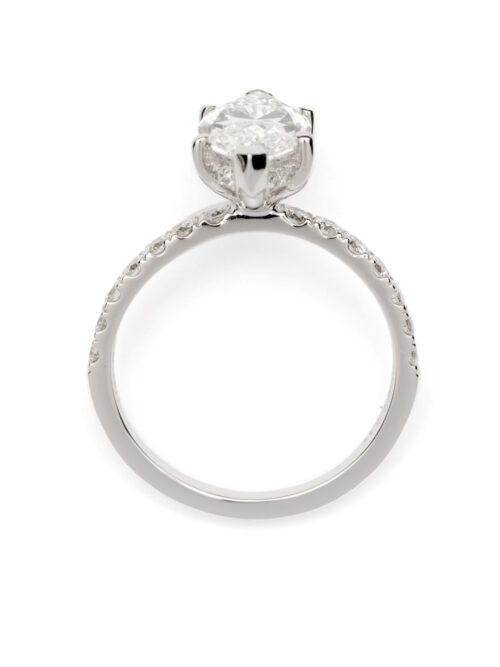 Trotters Platinum 2ct Lab Grown Marquise Diamond Ring With Diamond Set Shoulders & Hidden Diamond Halo