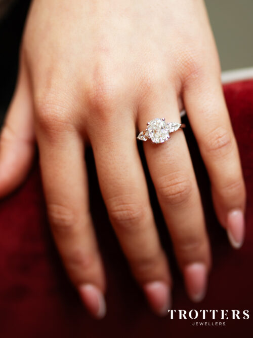 Trotters Platinum 3.07ct Cushion Cut Lab Grown Diamond Ring With Pear Cut Shoulders