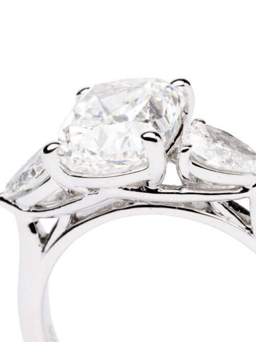 Trotters Platinum 3.07ct Cushion Cut Lab Grown Diamond Ring With Pear Cut Shoulders