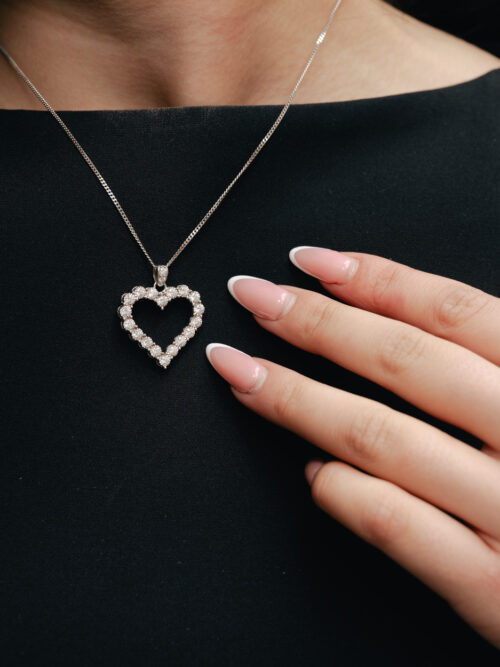 Trotters 9ct White Gold Natural Diamond Heart Pendant 1.00ct