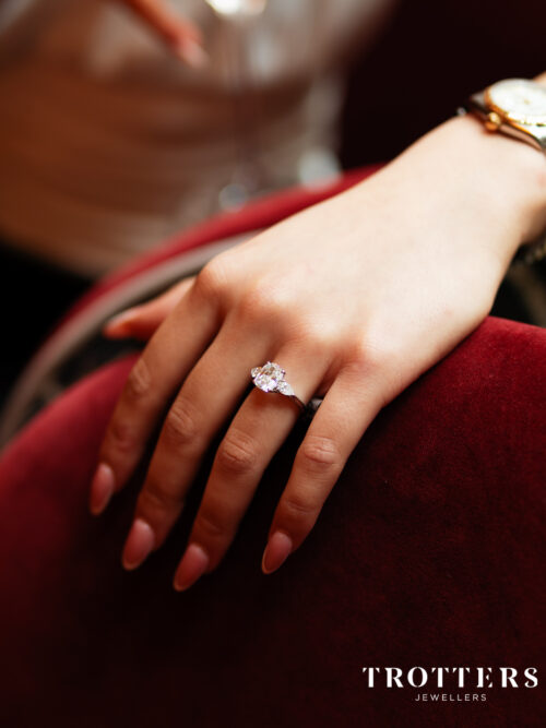 Trotters Platinum 3.07ct Cushion Cut Lab Grown Diamond Ring With Pear Cut Shoulders