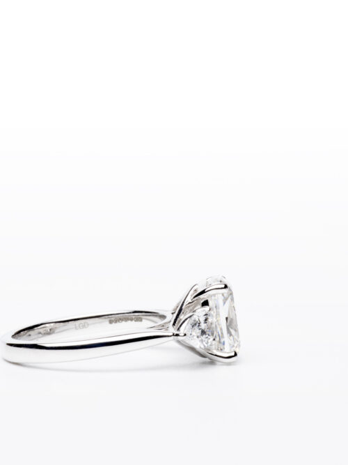 Trotters Platinum 3.07ct Cushion Cut Lab Grown Diamond Ring With Pear Cut Shoulders