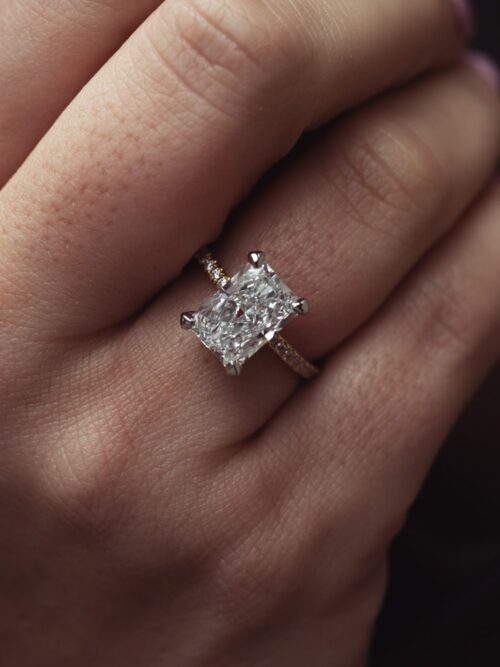 Trotters 18ct Yellow Gold / Platinum Lab Grown Radiant Cut 3ct Diamond Set Shoulders