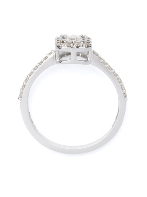 Trotters 9ct White Gold Illusion Set Emerald Cut Natural Diamond Ring With A Diamond Set Shoulders & Halo