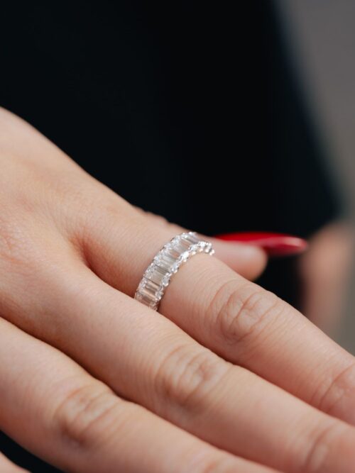 Trotters 9ct White Gold 2.8ct Lab Grown Emerald Cut Diamond Half Eternity Ring