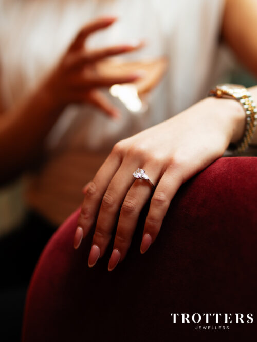 Trotters Platinum 3.07ct Cushion Cut Lab Grown Diamond Ring With Pear Cut Shoulders