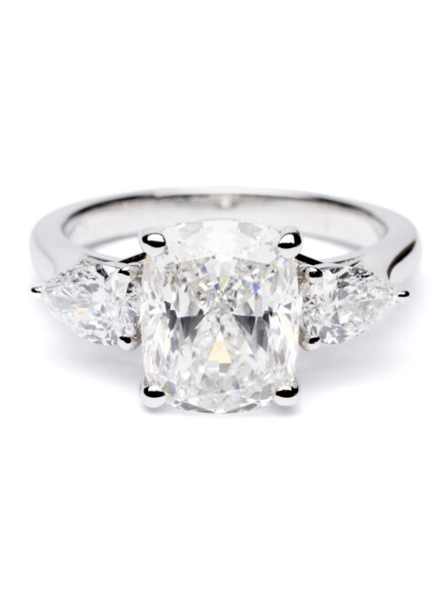Trotters Platinum 3.07ct Cushion Cut Lab Grown Diamond Ring With Pear Cut Shoulders