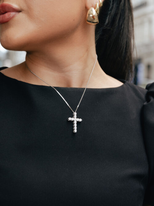 Trotters 9ct White Gold Cross 1ct Natural Diamonds