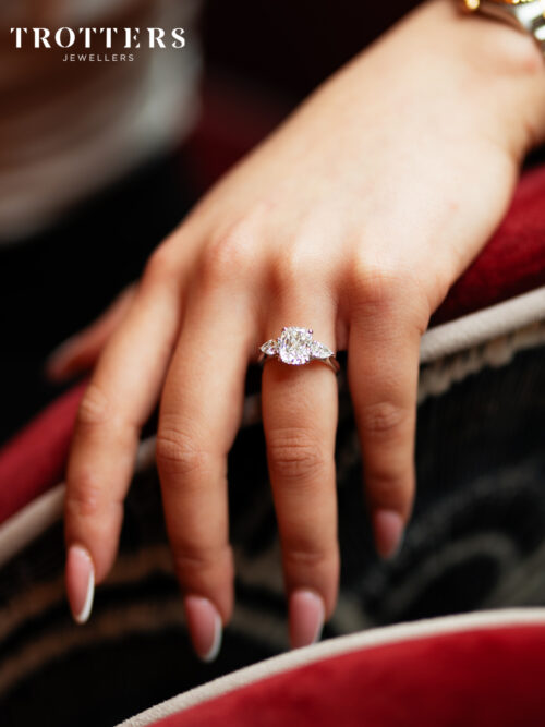 Trotters Platinum 3.07ct Cushion Cut Lab Grown Diamond Ring With Pear Cut Shoulders