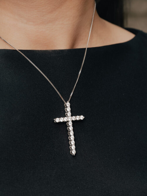 Trotters 9ct White Gold Cross 2ct Natural Diamonds