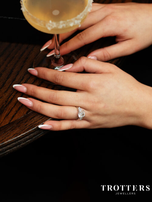 Trotters Platinum 3.07ct Cushion Cut Lab Grown Diamond Ring With Pear Cut Shoulders