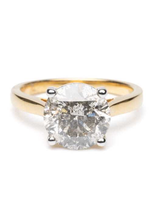 Trotters 18ct Yellow Gold Single Stone Brillant Round Natural Diamond Ring 3.51ct