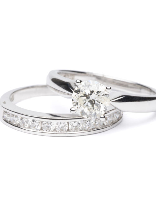 Trotters 18ct White Gold Wedding Set Engagement Ring & Wedding Band