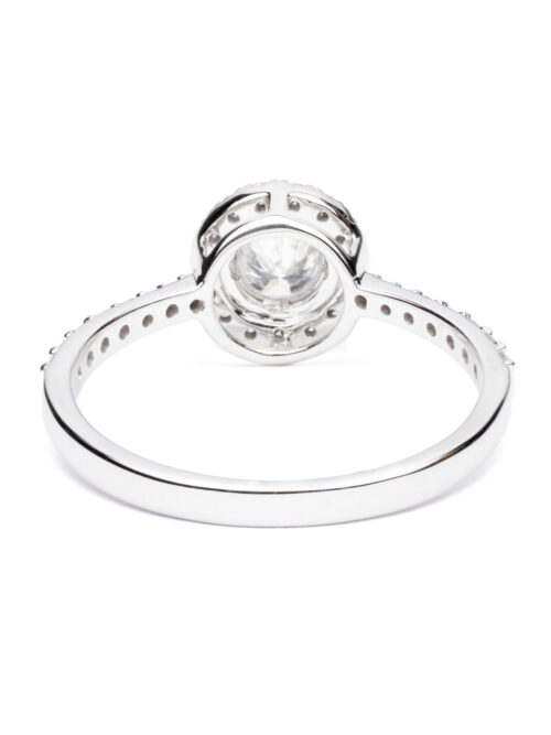 Trotters 9ct White Gold Brilliant Round Natural Diamond Ring With Halo And Diamond Set Shoulders
