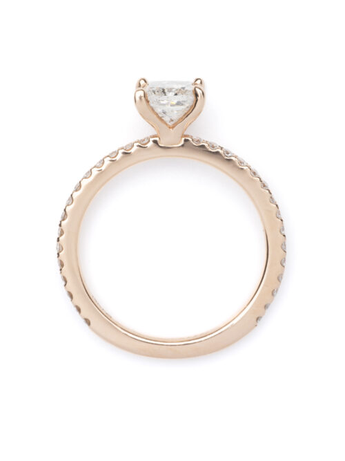 Trotters 14ct Rose Gold Single Stone Natural Princess Cut Diamond Ring 1.01ct