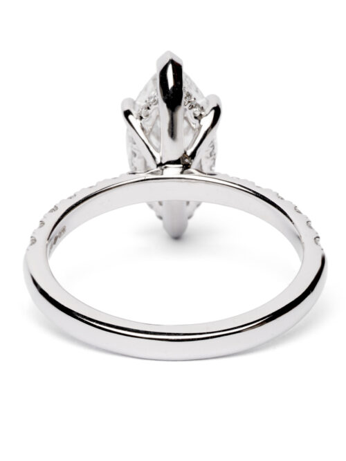Trotters Platinum 2ct Lab Grown Marquise Diamond Ring With Diamond Set Shoulders & Hidden Diamond Halo