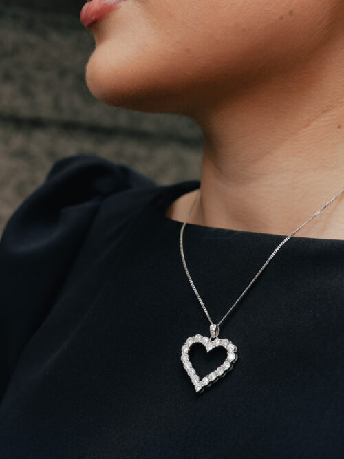 Trotters 9ct White Gold Natural Diamond Heart Shape Pendant 2.00ct