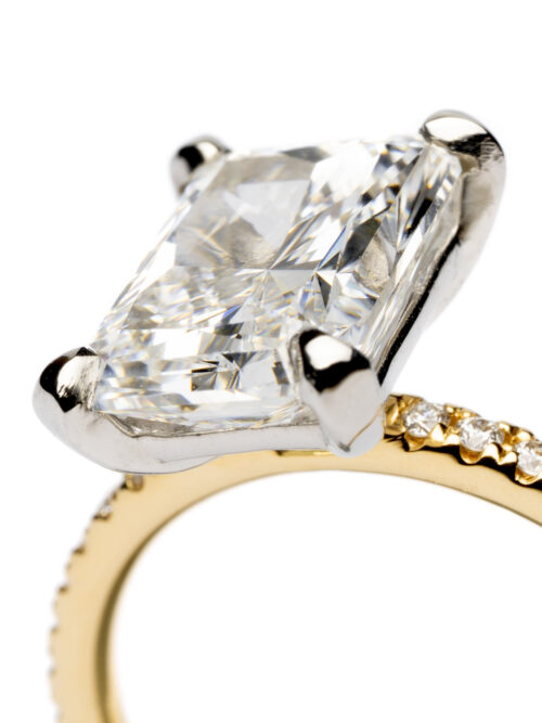 Trotters 18ct Yellow Gold / Platinum Lab Grown Radiant Cut 3ct Diamond Set Shoulders