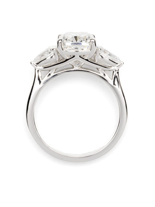 Trotters Platinum 3.07ct Cushion Cut Lab Grown Diamond Ring With Pear Cut Shoulders