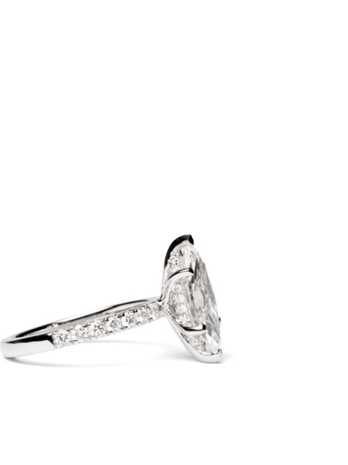 Trotters Platinum 2ct Lab Grown Marquise Diamond Ring With Diamond Set Shoulders & Hidden Diamond Halo