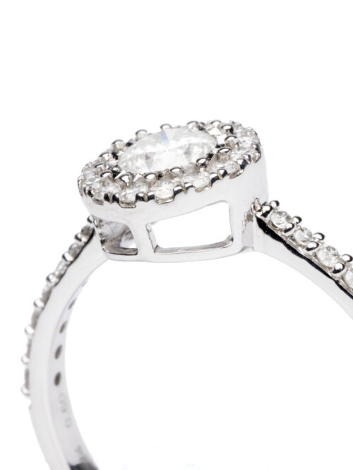 Trotters 9ct White Gold Brilliant Round Natural Diamond Ring With Halo And Diamond Set Shoulders